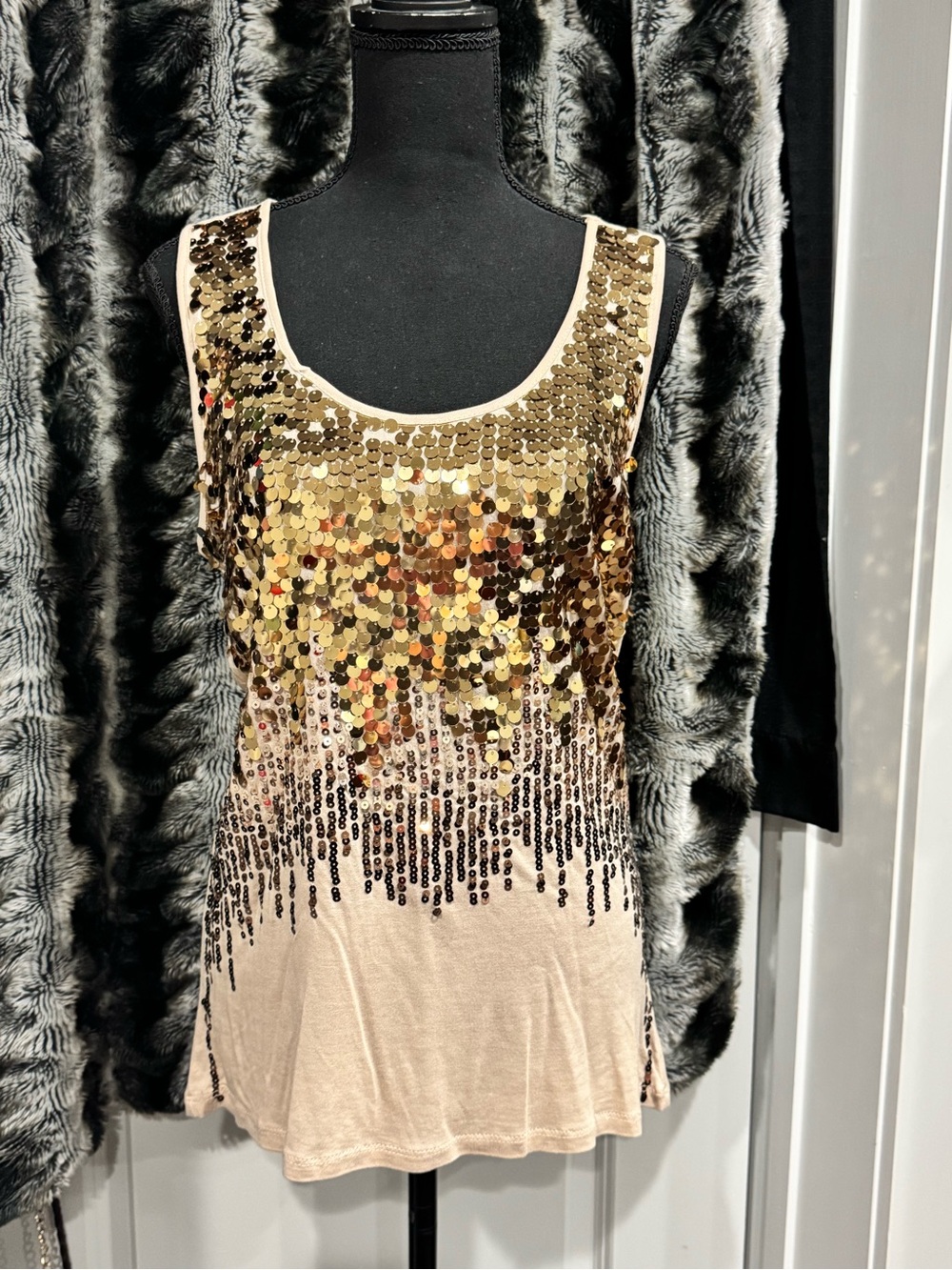 Gold Sequin Scoop Neck Sleeveless Top - Women's